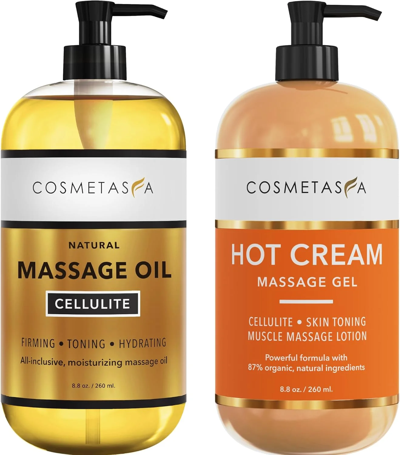 Set Aceite de Masaje + Crema de Calor · 2 envases de 260 ml