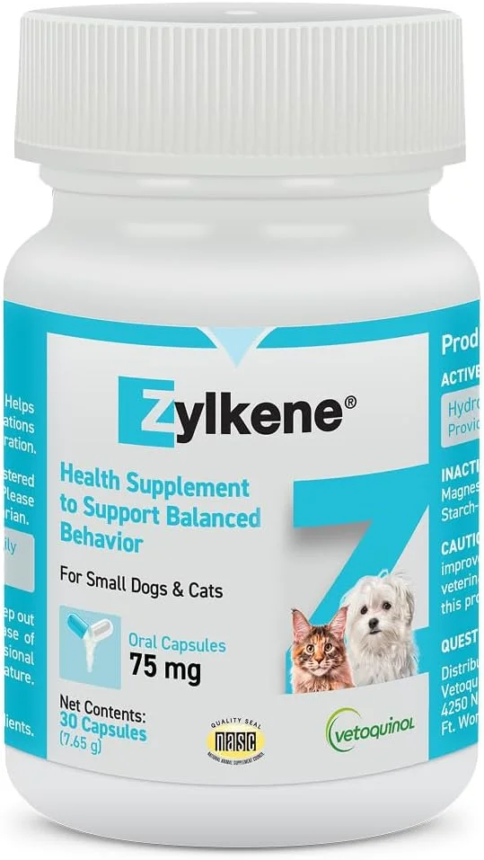 Vetoquinol Zylkene para gatos y perros chicos · 30 cápsulas