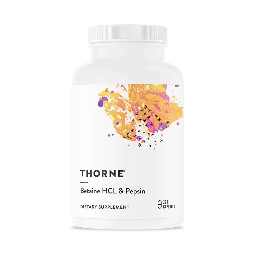 Thorne Betaine HCL & Pepsin · 225 cápsulas