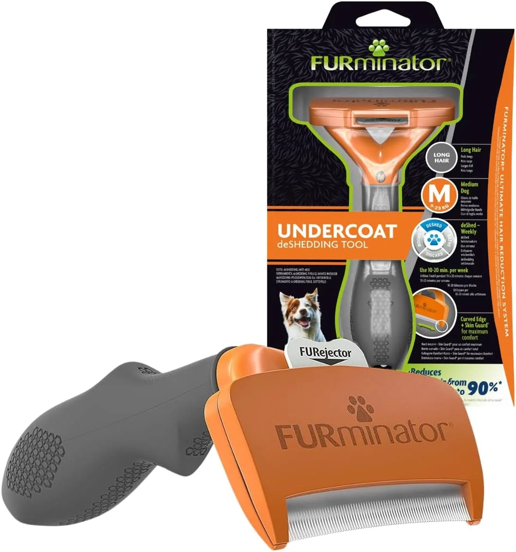 FURminator Rastrillo deShedding para perros medianos de pelo largo (9 a 23 kg) · 1 unidad