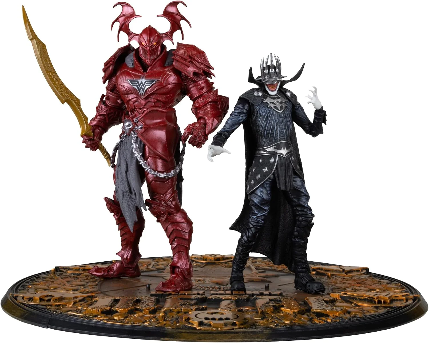 Pack DC Multiverse Batman Who Laughs (Knight Armor) y The Merciless: figura 18 cm y Mega Figura