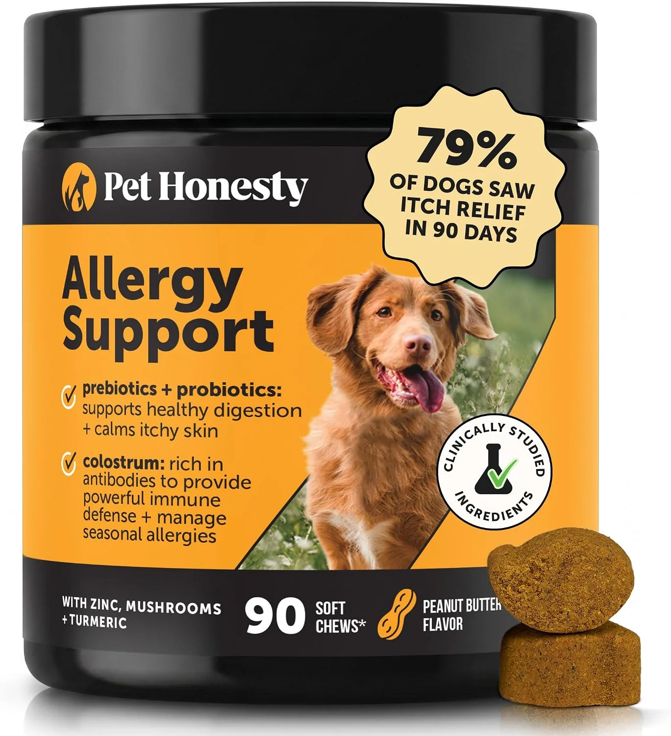 Pet Honesty Allergy Support sabor manteca de maní · 90 masticables blandos