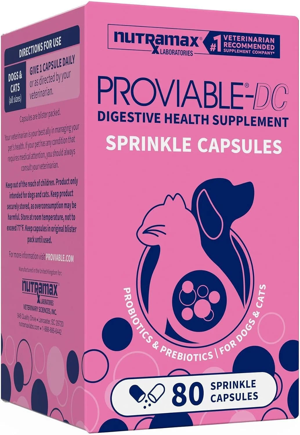 Nutramax Proviable-DC Probióticos para perros y gatos · 80 cápsulas
