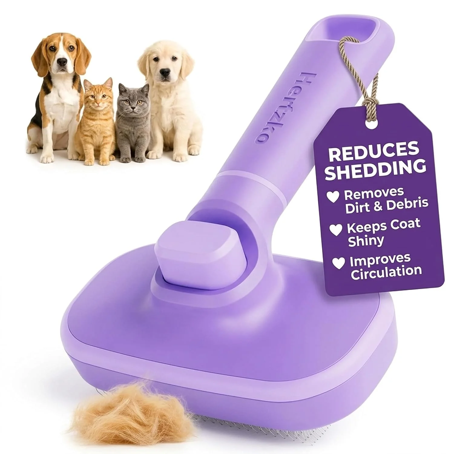 Hertzko Cepillo slicker autolimpiante para perros y gatos violeta · 1 unidad