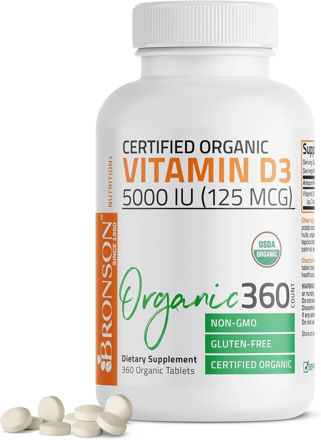 Vitamina D3 5000 UI Orgánica · 360 tabletas