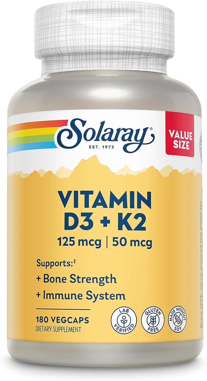 Solaray Vitamin D3 K2 — 180 cápsulas vegetales