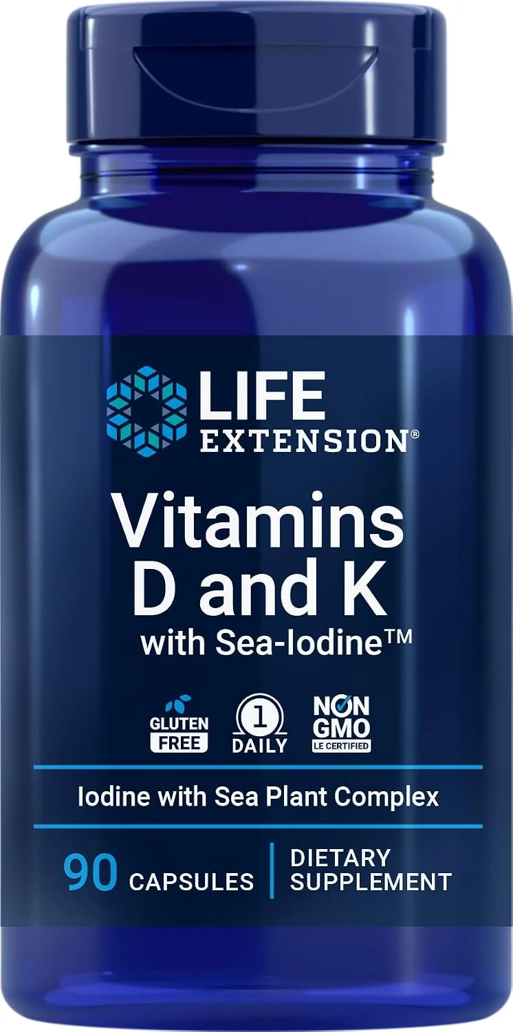 Life Extension Vitaminas D y K con Sea-Iodine – 90 cápsulas