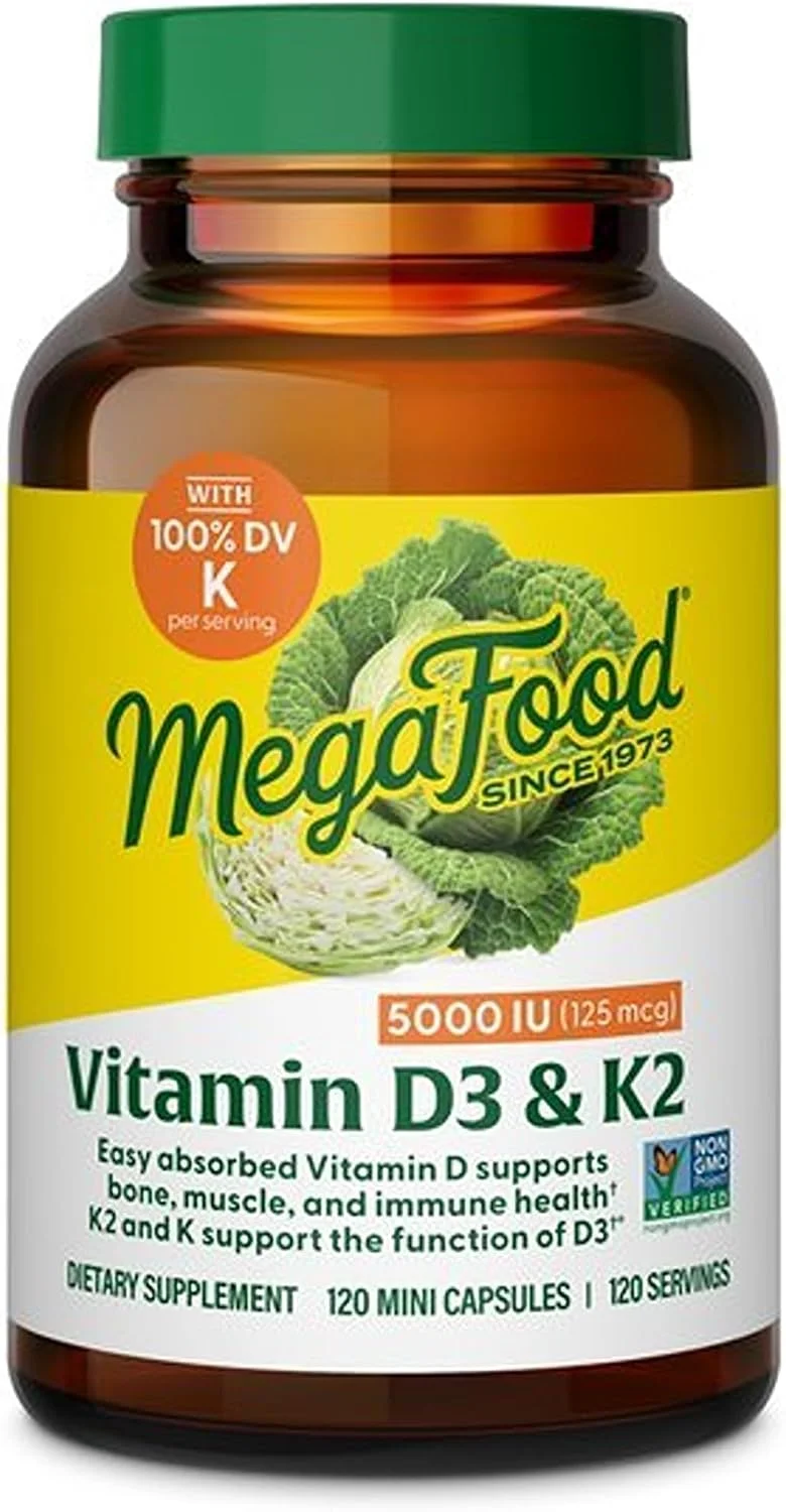 MegaFood Vitamina D3 y K2 5000 UI (125 mcg) — 120 mini cápsulas