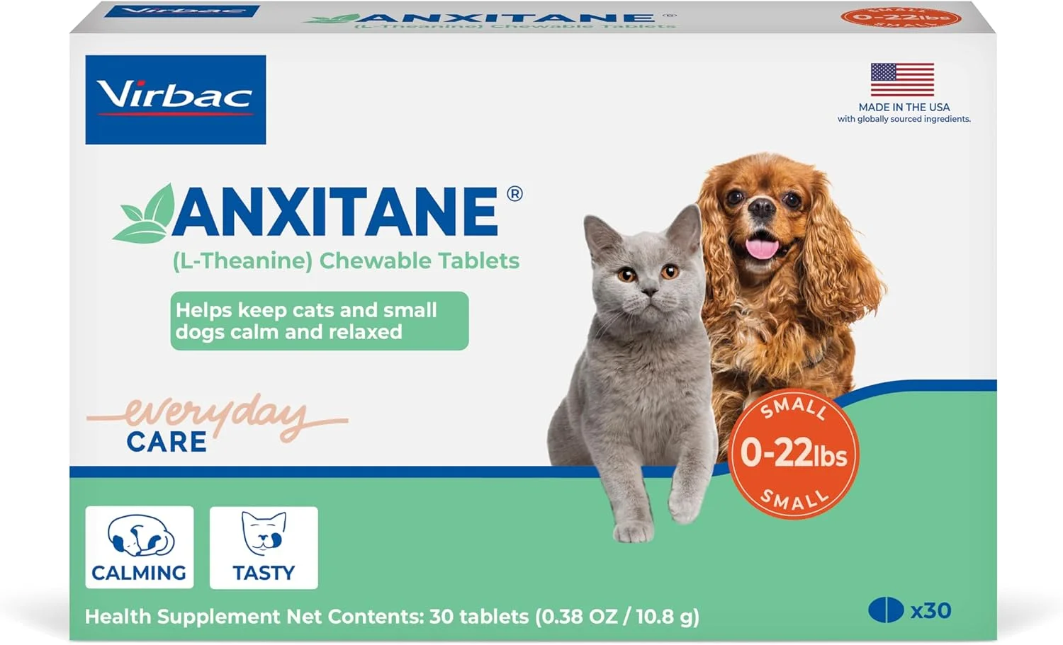 Virbac Anxitane con L-teanina para gatos y perros chicos · comprimidos masticables