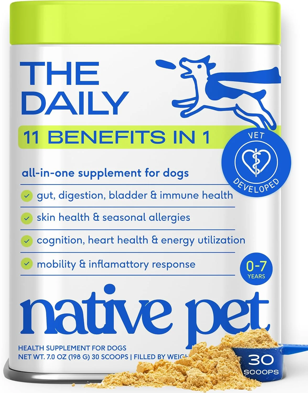 Native Pet The Daily Multivitamínico 11 en 1 en polvo sabor caldo de huesos · 30 medidas