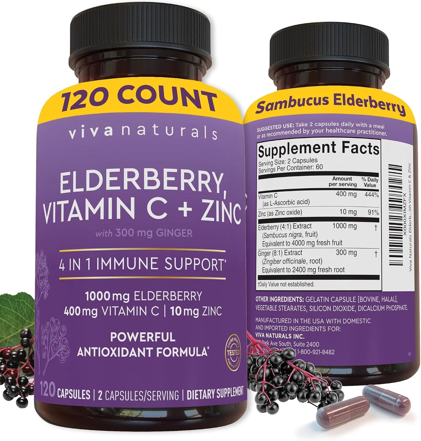 Saúco, Vitamina C y Zinc · 120 cápsulas
