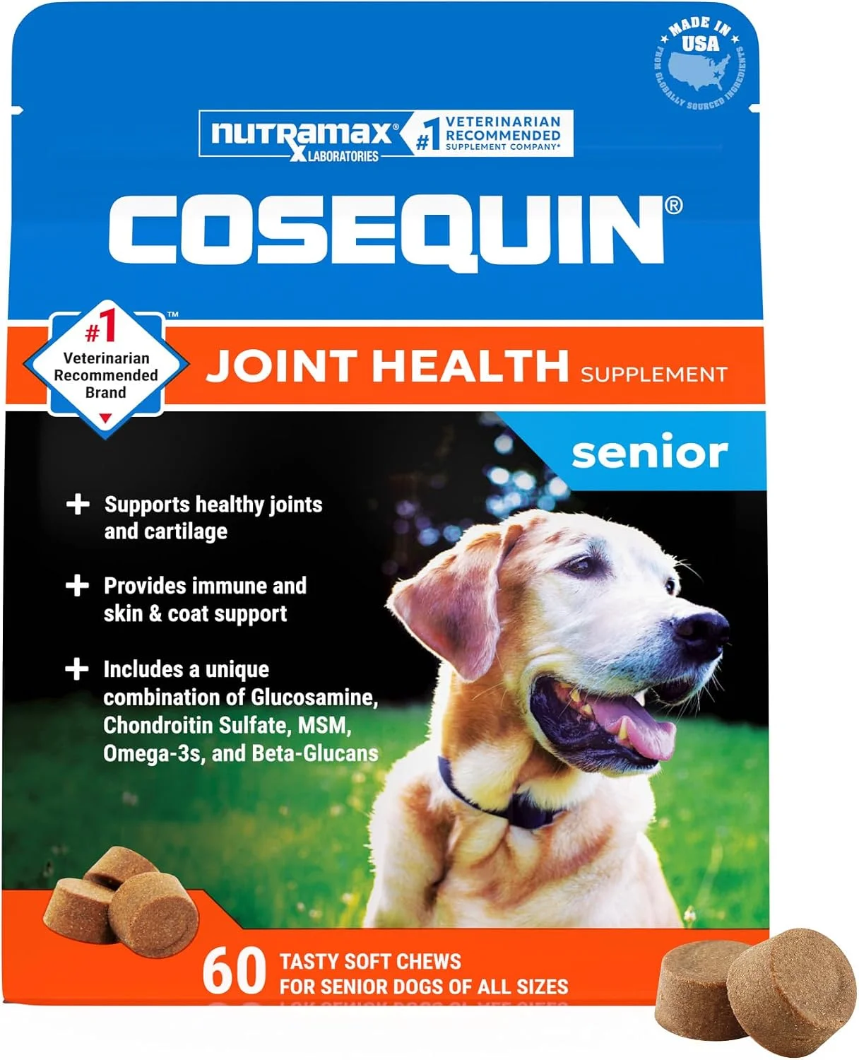 Nutramax Cosequin Senior para perros mayores · 60 masticables blandos