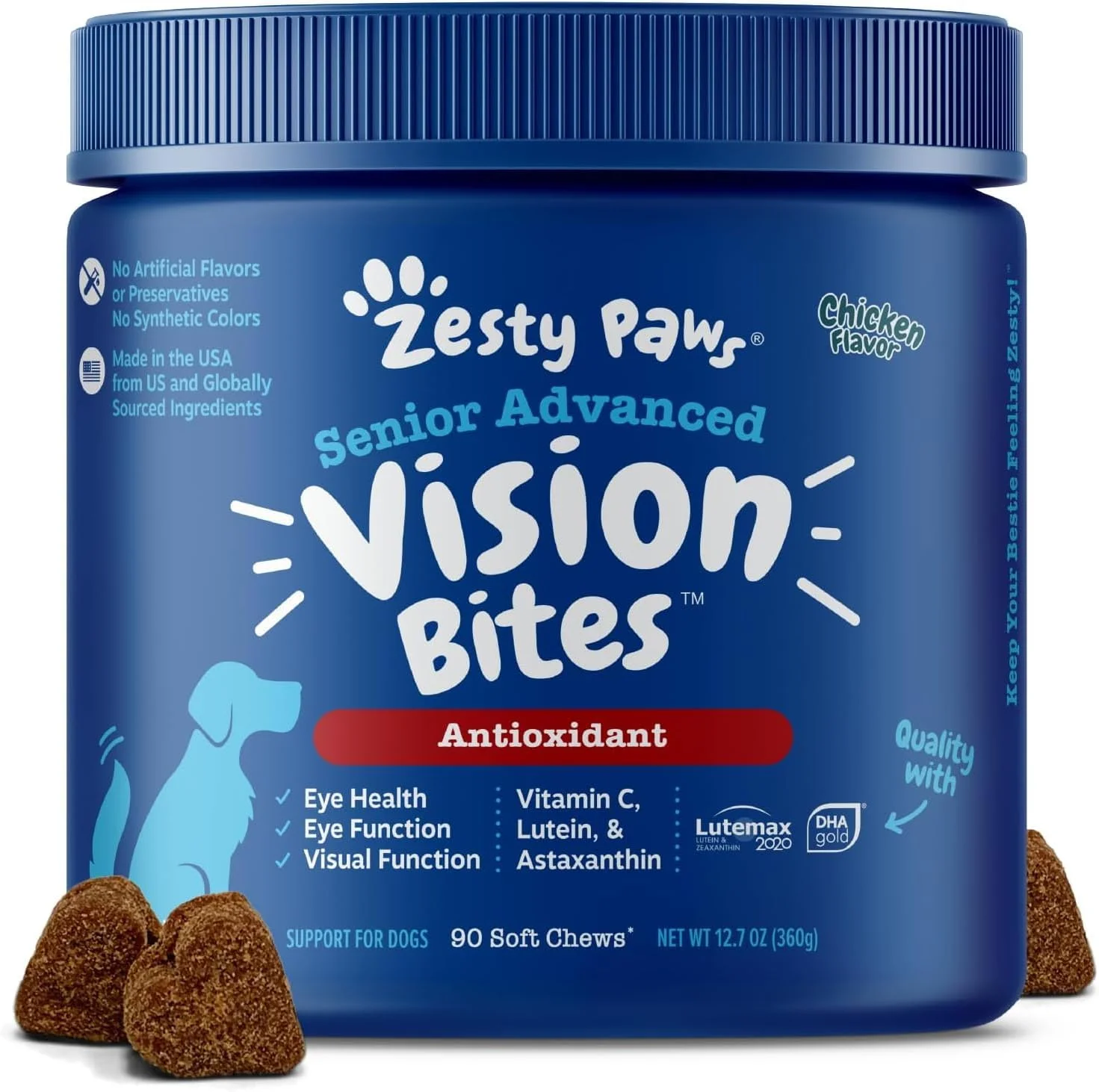 Zesty Paws Senior Vision Bites sabor pollo · 90 masticables blandos