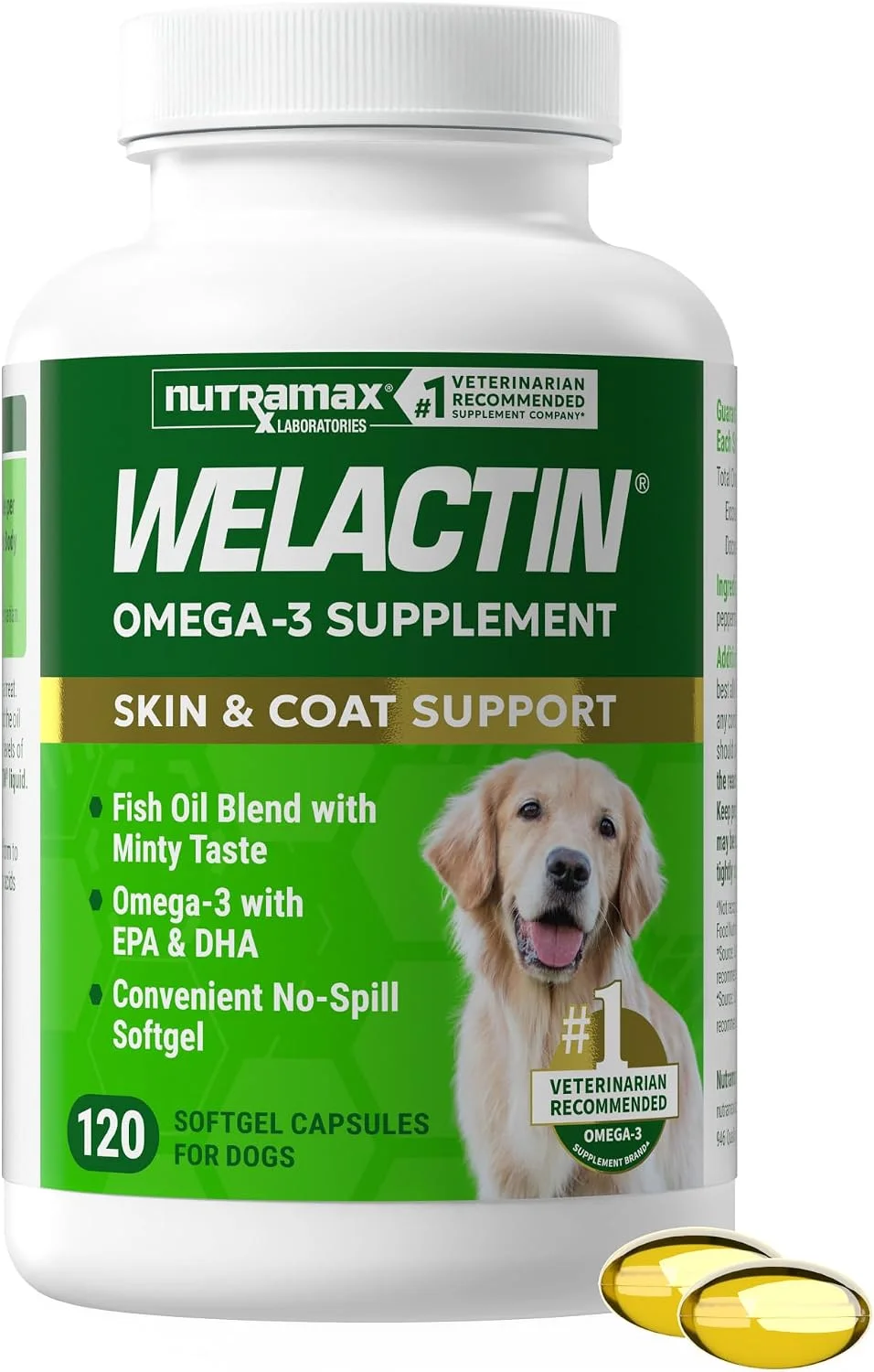 Nutramax Welactin omega-3 para perros · 120 cápsulas blandas