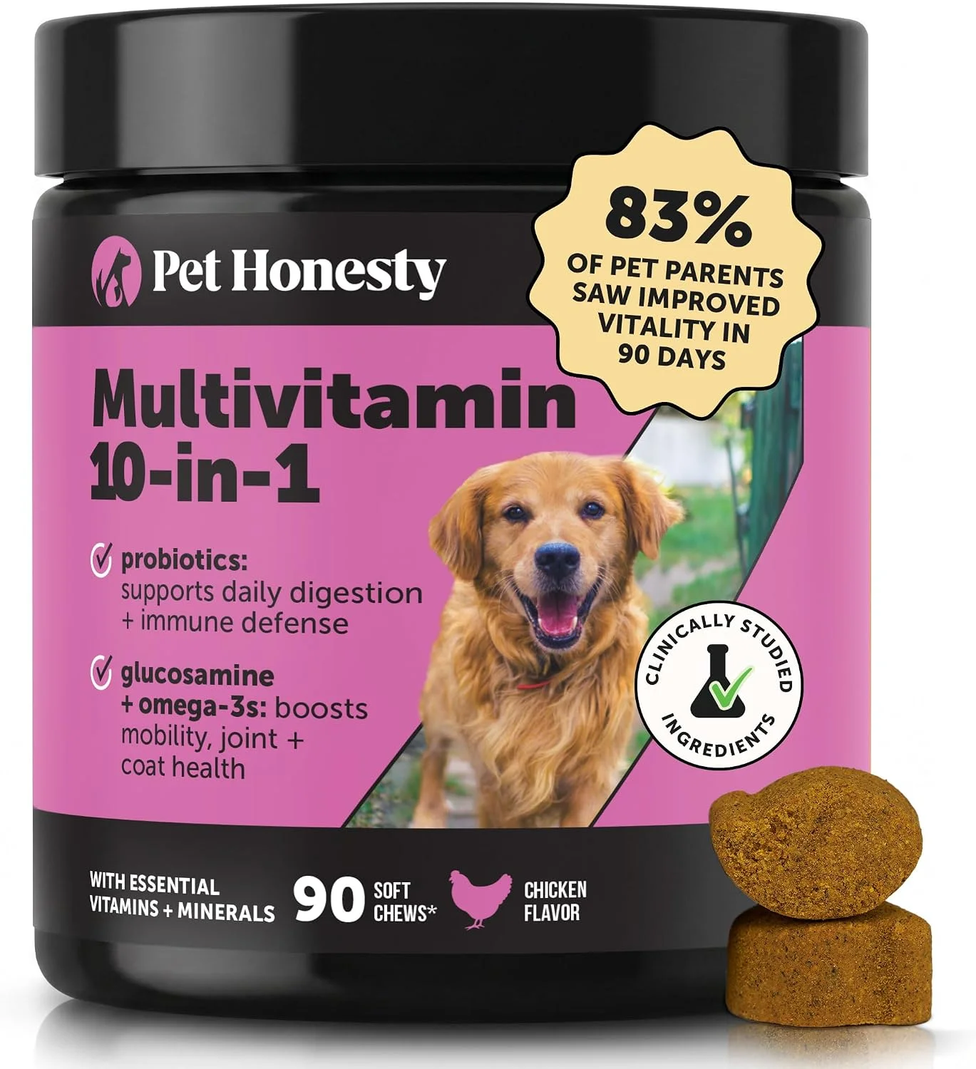 Pet Honesty 10-in-1 Multivitamin sabor pollo · 90 masticables blandos