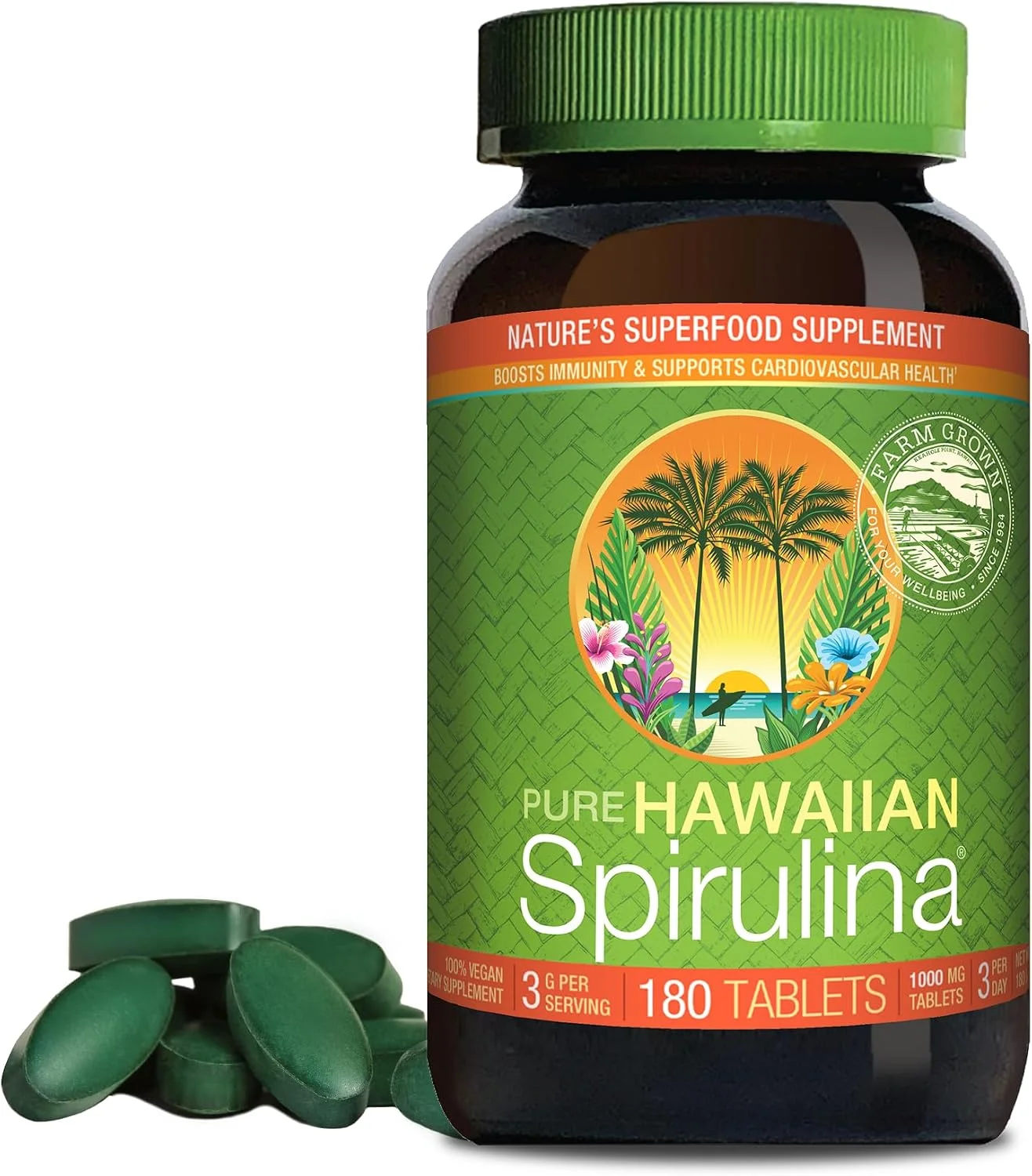 Pure Hawaiian Spirulina 1000 mg · 180 comprimidos