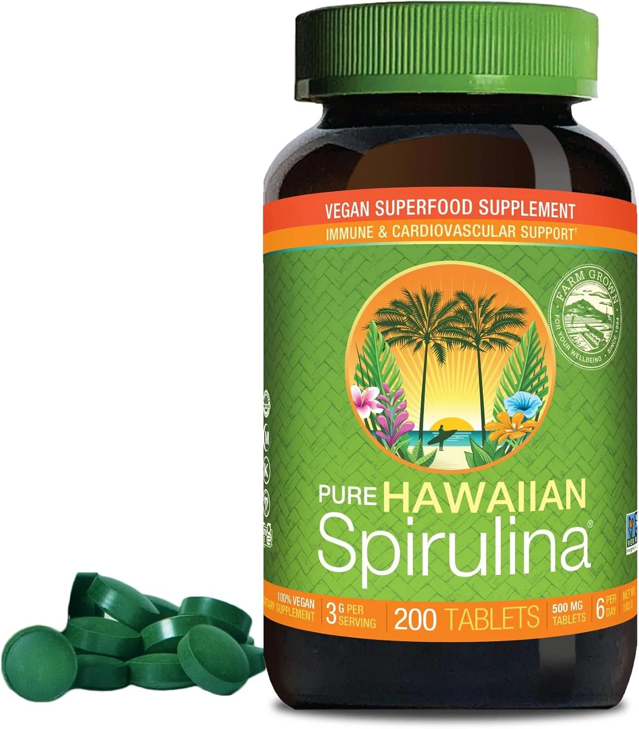 Pure Hawaiian Spirulina 500 mg · 200 comprimidos