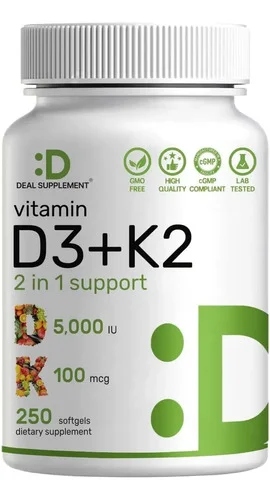 Vitamina D3 5000 UI + K2 MK-7 100 mcg – 250 softgels