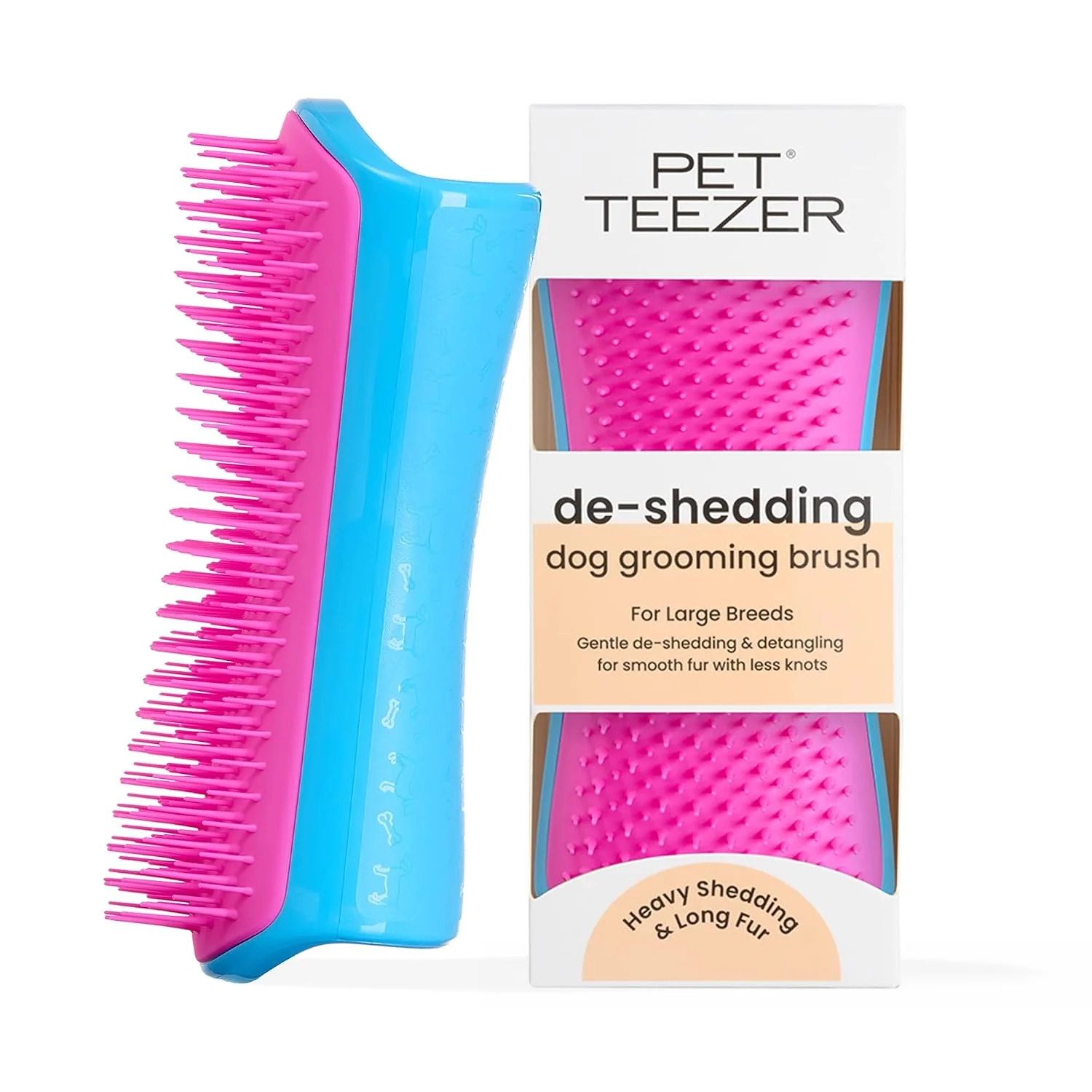 Pet Teezer Cepillo quitapelo para perros de pelo largo azul y rosa · Talle grande