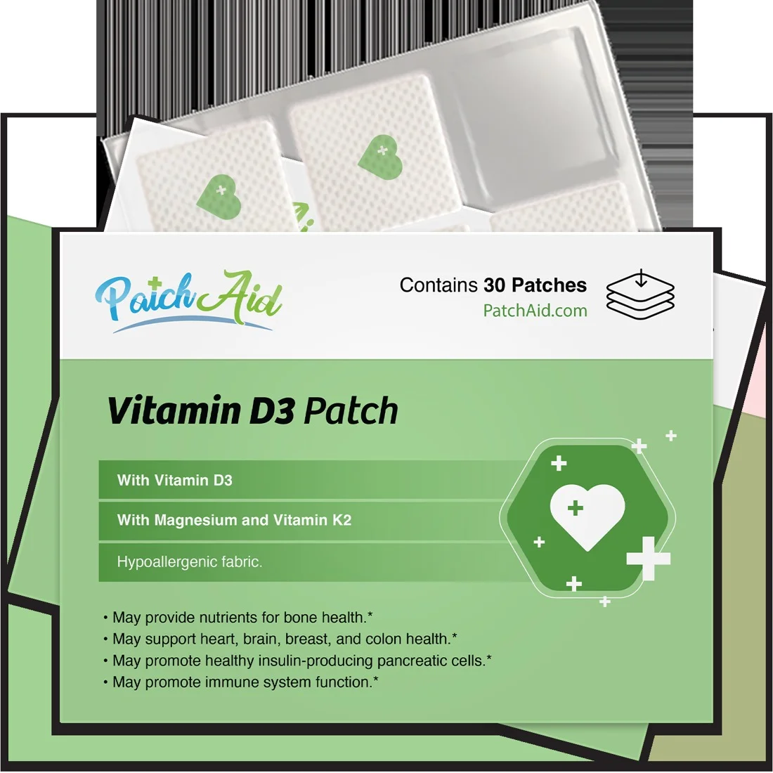 PatchAid Vitamina D3 con K2 — 30 parches