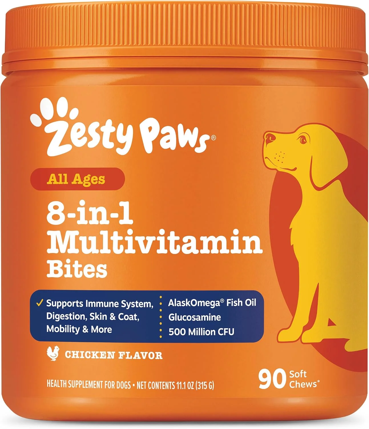 Zesty Paws 8-in-1 Multivitamin Bites sabor pollo · 90 masticables blandos