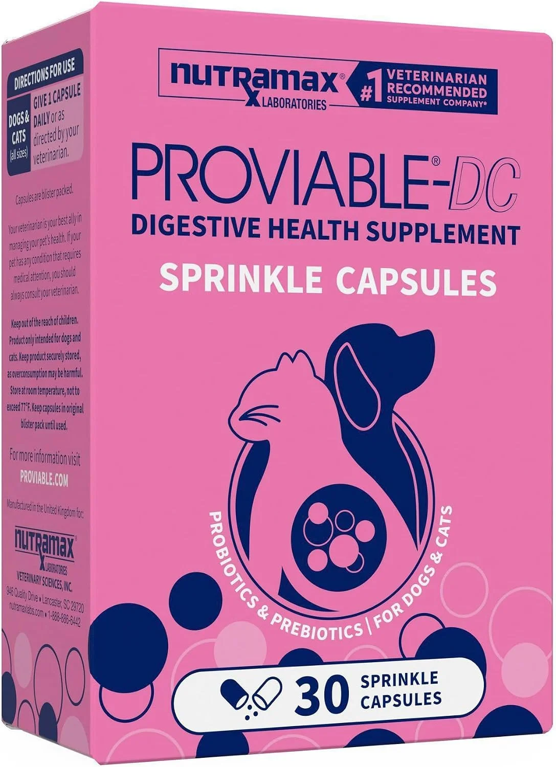 Nutramax Proviable-DC Probióticos para perros y gatos · 30 cápsulas