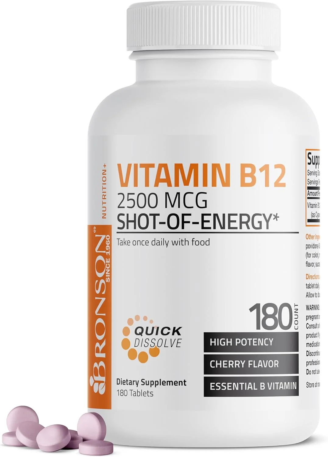 Vitamina B12 2500 mcg Sublingual Cereza · 180 tabletas