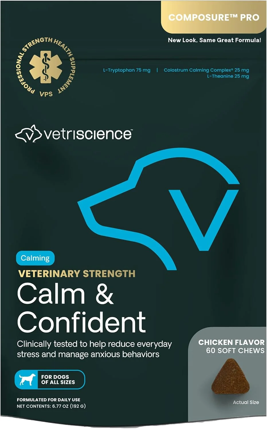 VetriScience Calm & Confident Veterinary Strength sabor pollo · 60 masticables