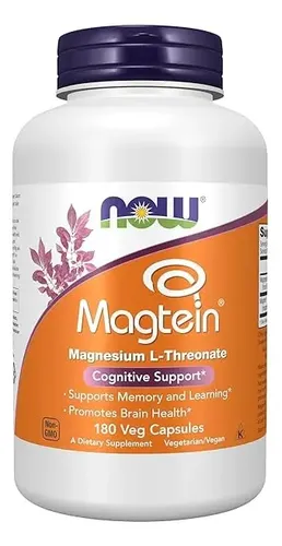Magtein 180 Cápsulas de L-treonato de Magnesio L-treonato de Magnesio Ahora Sabor sin Sabor