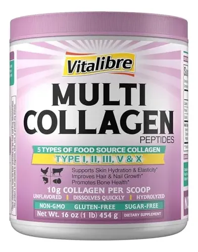 Colágeno Vitalibre Multi Collagen 454 G sin Sabor 5 Tipos sin Sabor