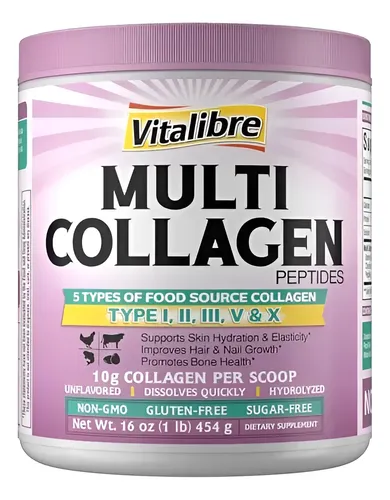 Colágeno Vitalibre Multi Collagen 454 G sin Sabor 5 Tipos sin Sabor