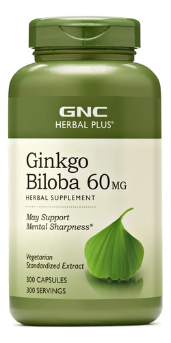 Suplemento Gnc Herbal Plus Ginkgo Biloba 60 Mg 300 Porciones sin Sabor